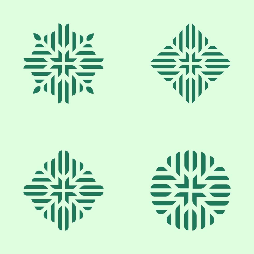 Green Geometric Floral Pattern Set Logo vector