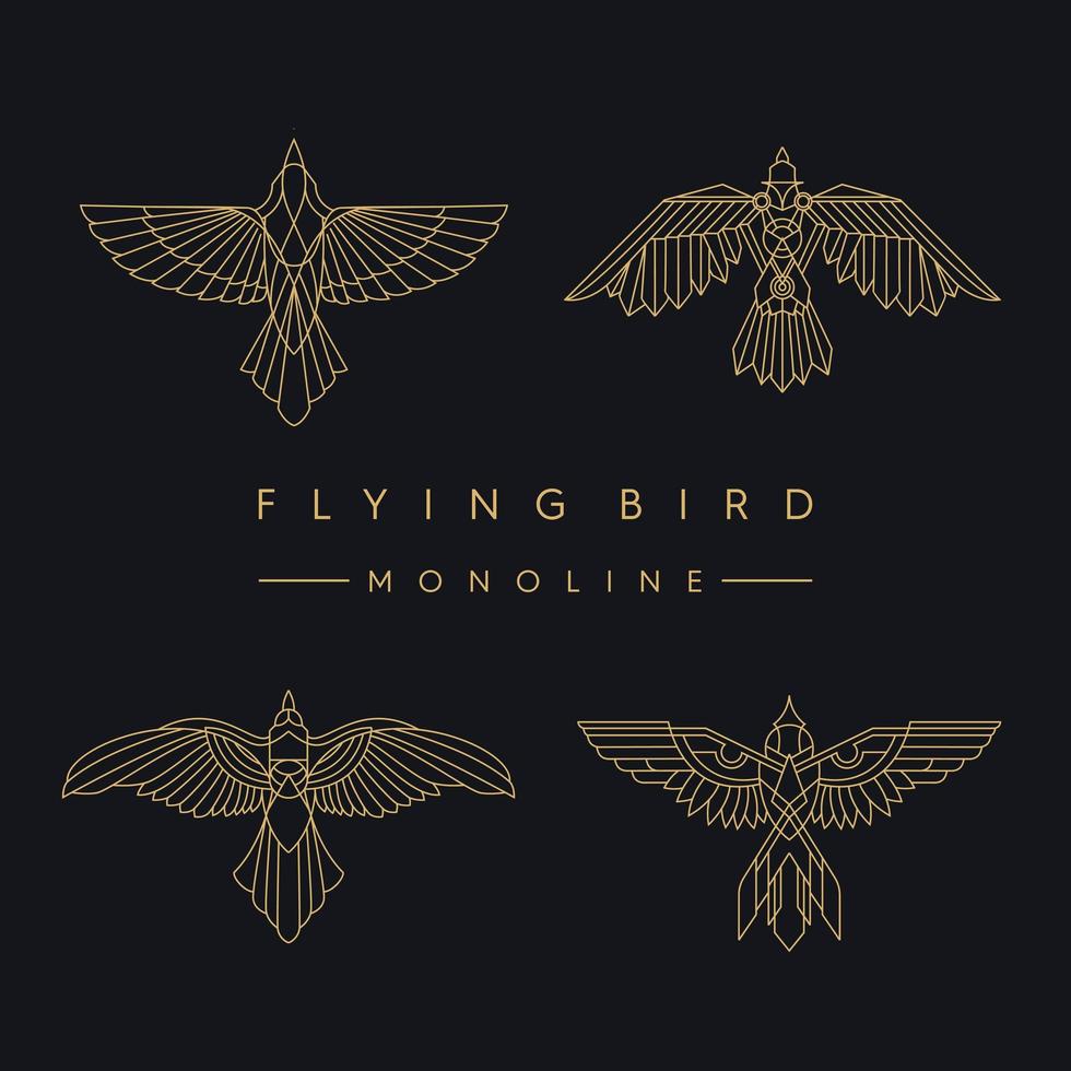 conjunto de logotipo de línea mono vintage clásico de pájaros voladores vector