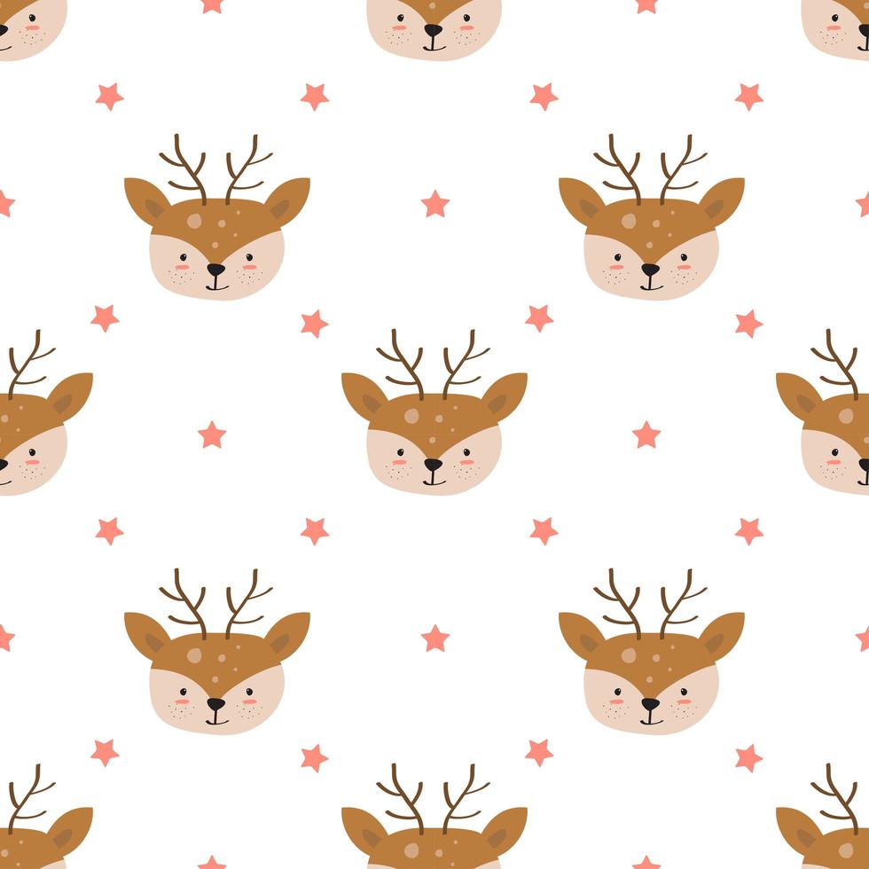 Hand Drawn Cute Deer Face Seamless Pattern  vector