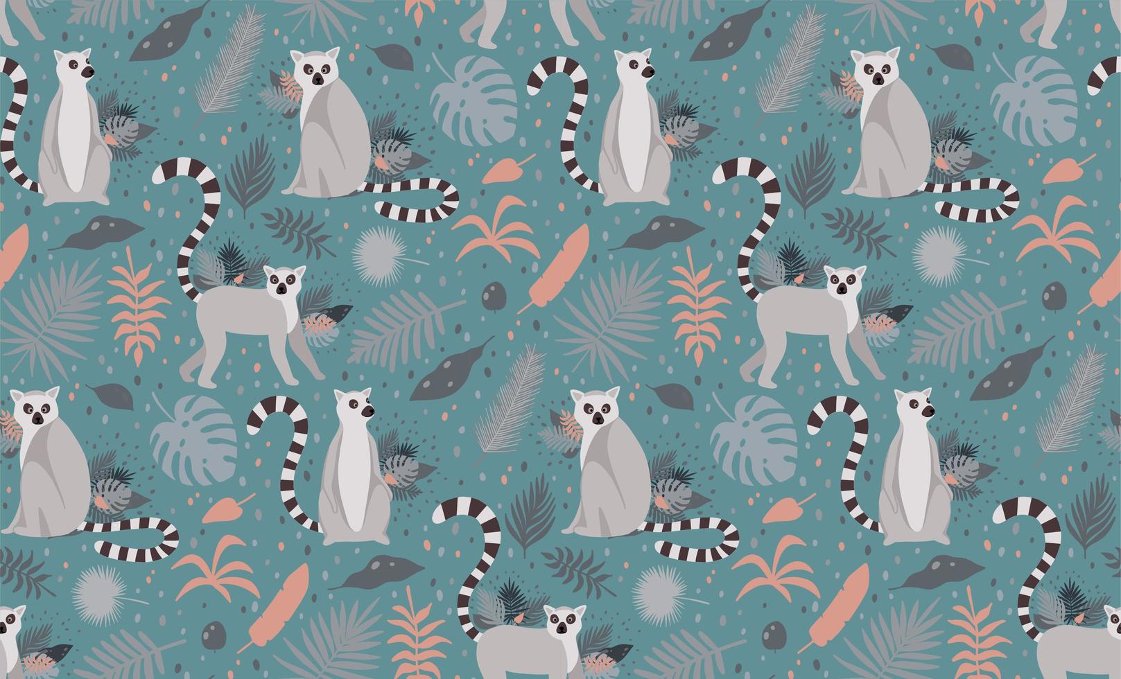 Lemurs surrounded by tropical palm leaves seamless pattern vector