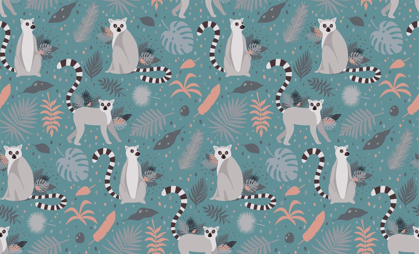 Lemurs surrounded by tropical palm leaves seamless pattern vector