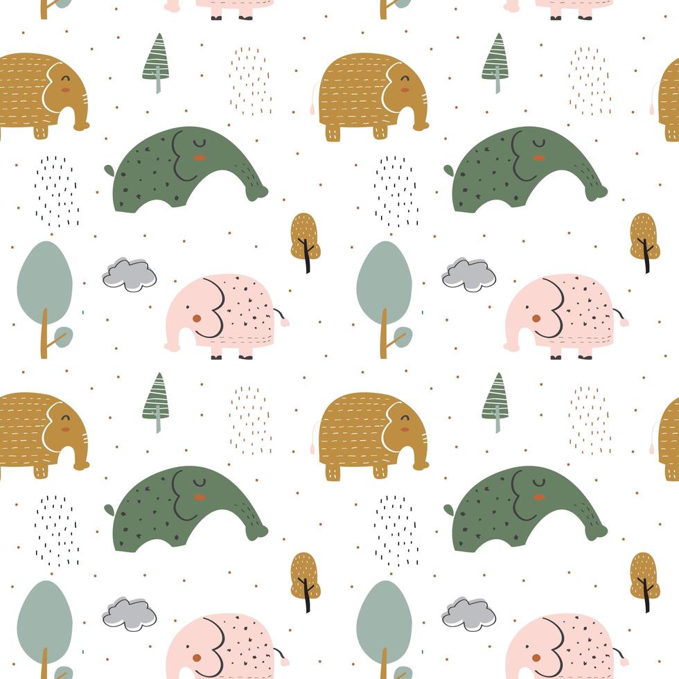 Kids Pattern with Cute Elephants  vector