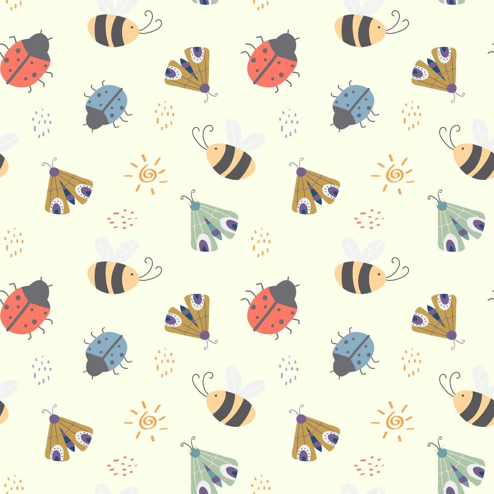 Kids Seamless Pattern with Cute Insects  vector