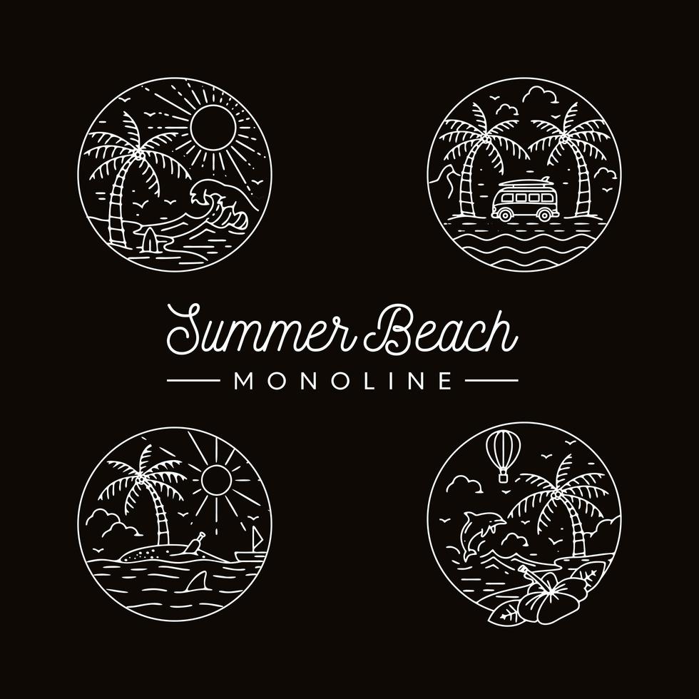 Summer Beach Mono Line Scenes vector