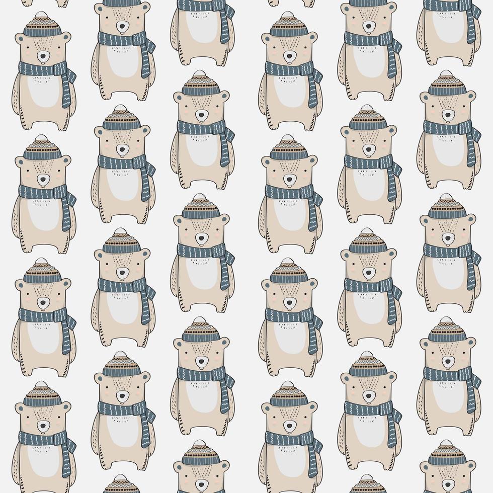 Seamless Pattern with Bears with Scarves and Hats  vector