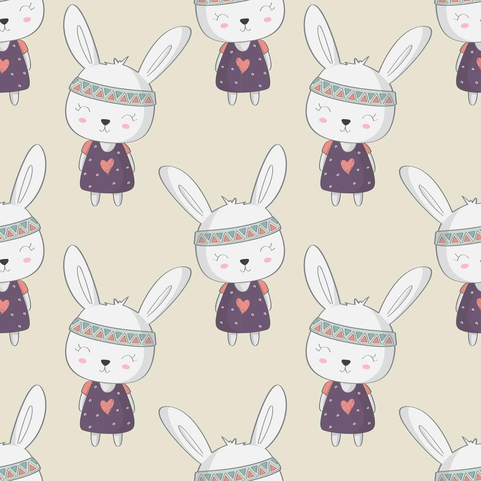 Kids Cute Bunny Rabbit with Hearts Seamless Pattern  vector