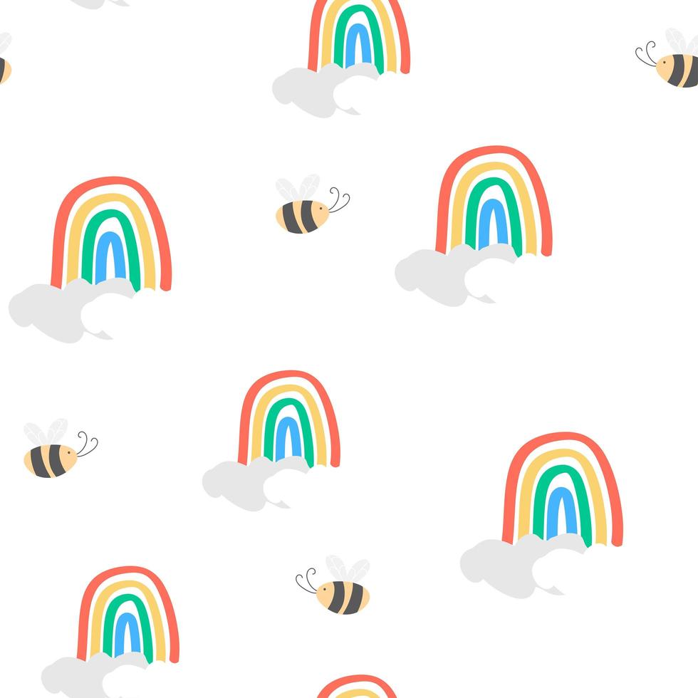 patrón sin costuras para niños con lindo arco iris y abeja vector