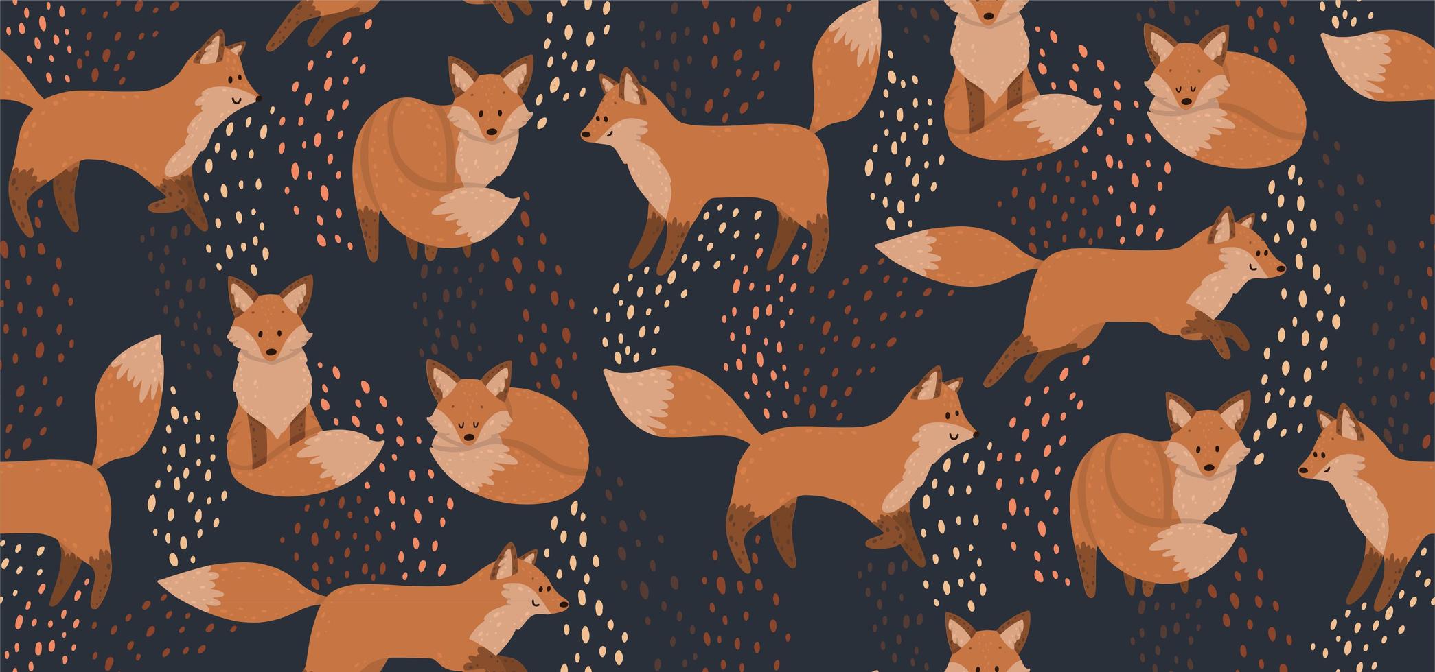 Cute seamless pattern with red foxes vector