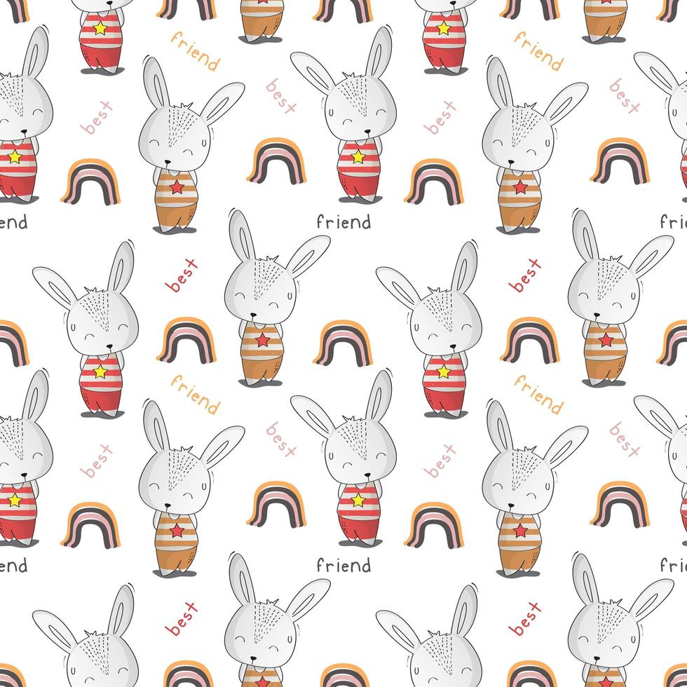 Cute Best Friend Rabbit Seamless Pattern  vector
