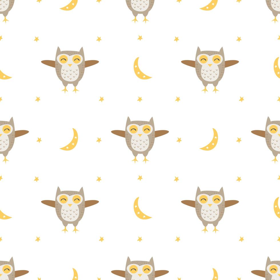 Kids Pattern with Cute Owls with Moon  vector