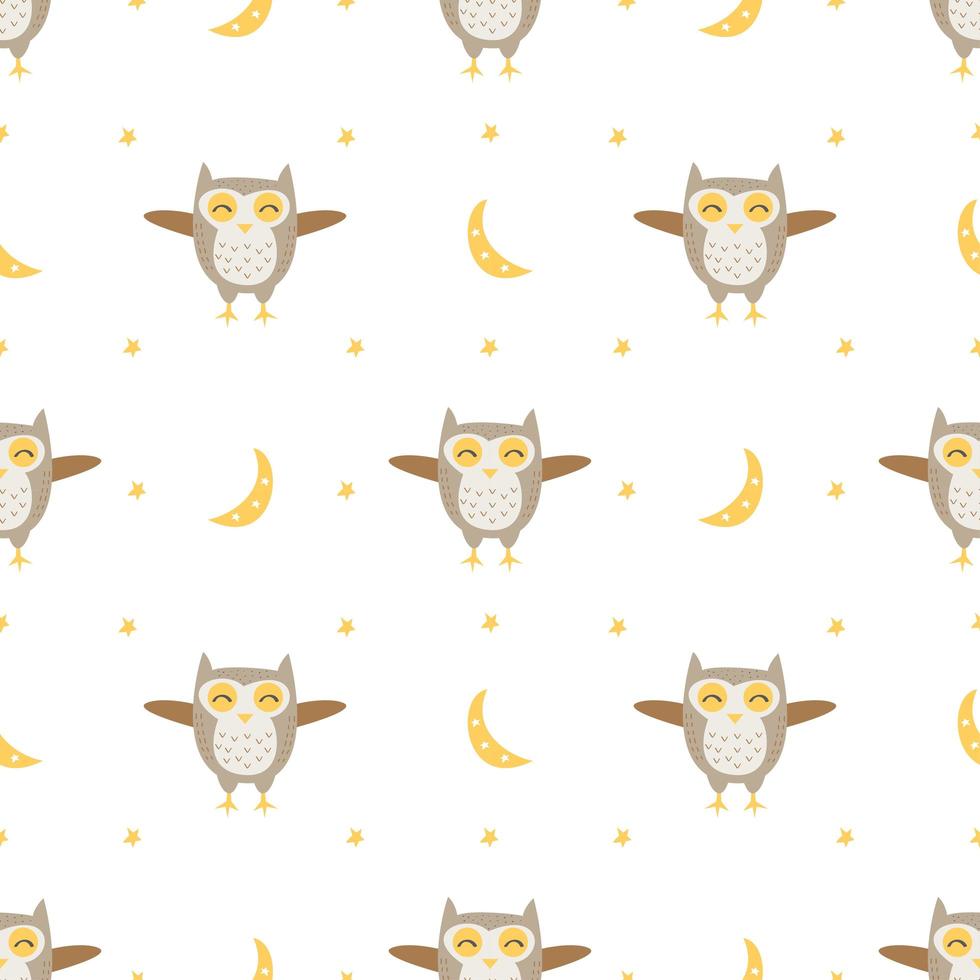 Kids Pattern with Cute Owls with Moon  vector