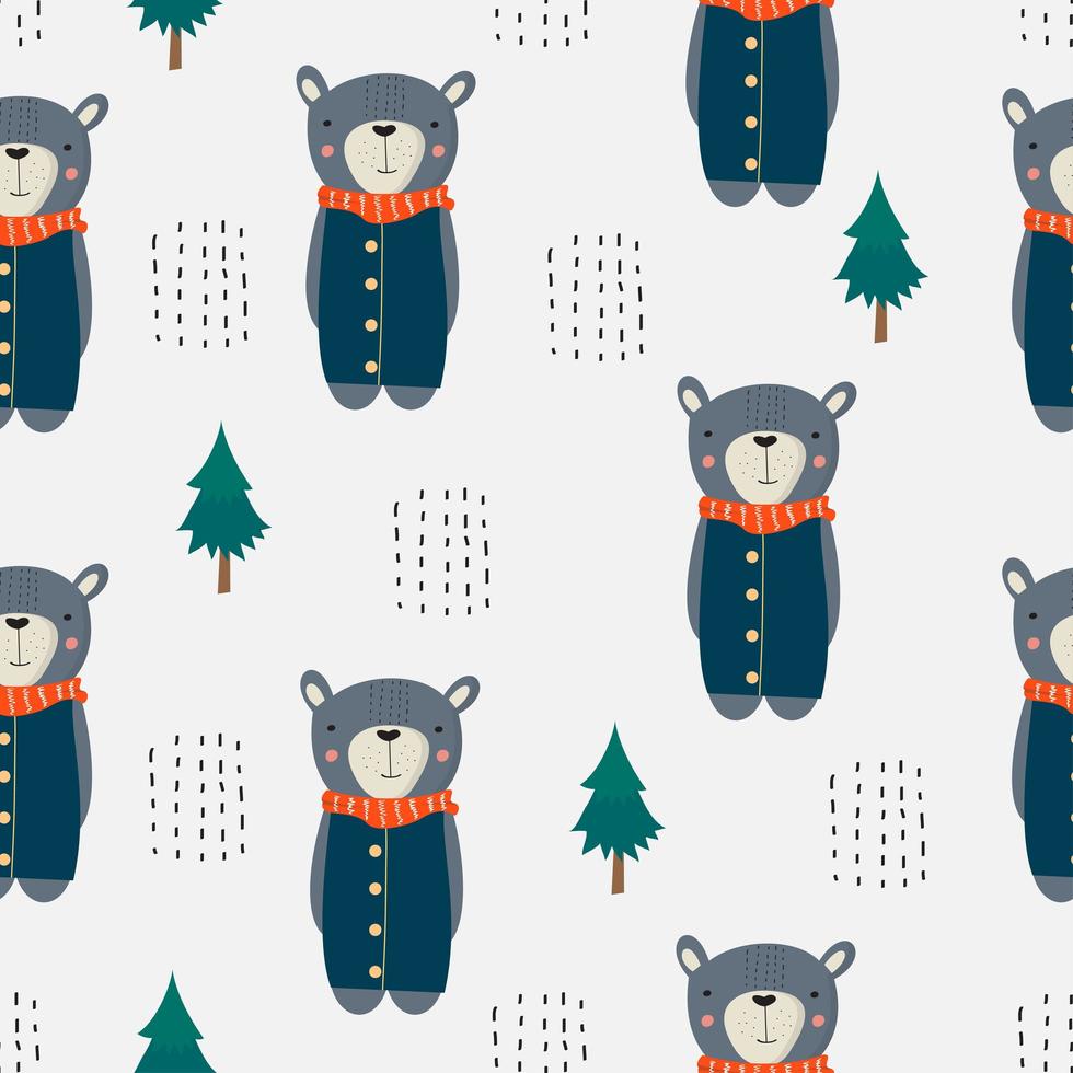 Cute Bear Standing Seamless Pattern  vector