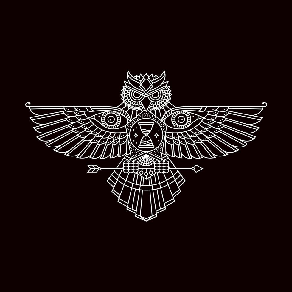 Mono Line Flying Owl Bird vector