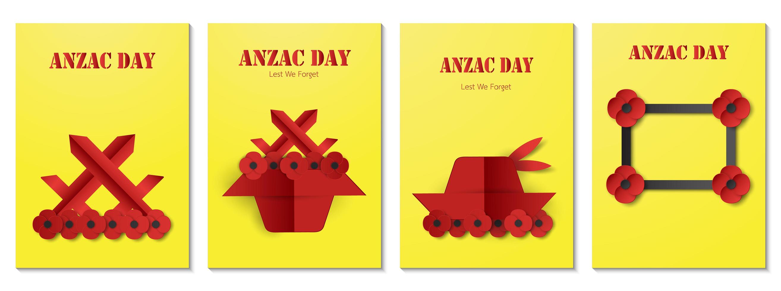 paquete de póster para el día de anzac vector