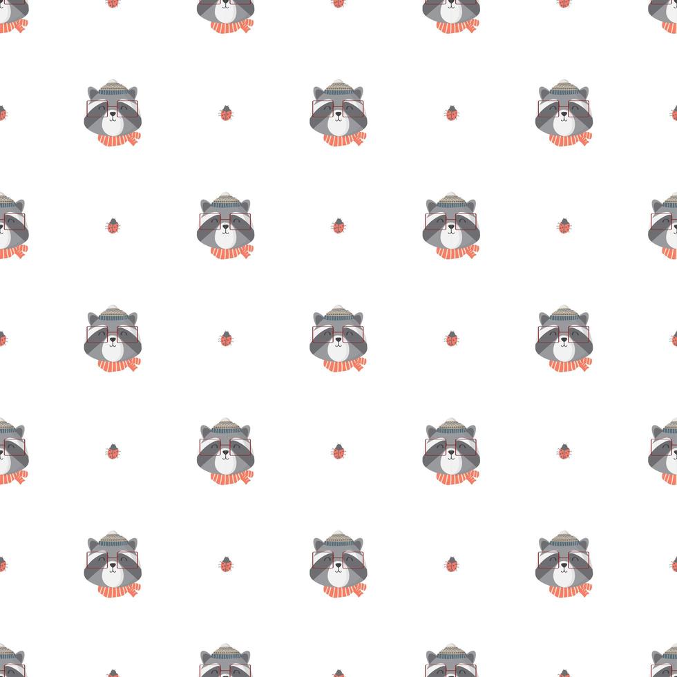 Seamless Pattern with Cute Raccoon  vector