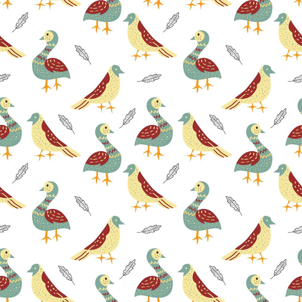 Seamless Pattern with Flat Style Bird Designs  vector
