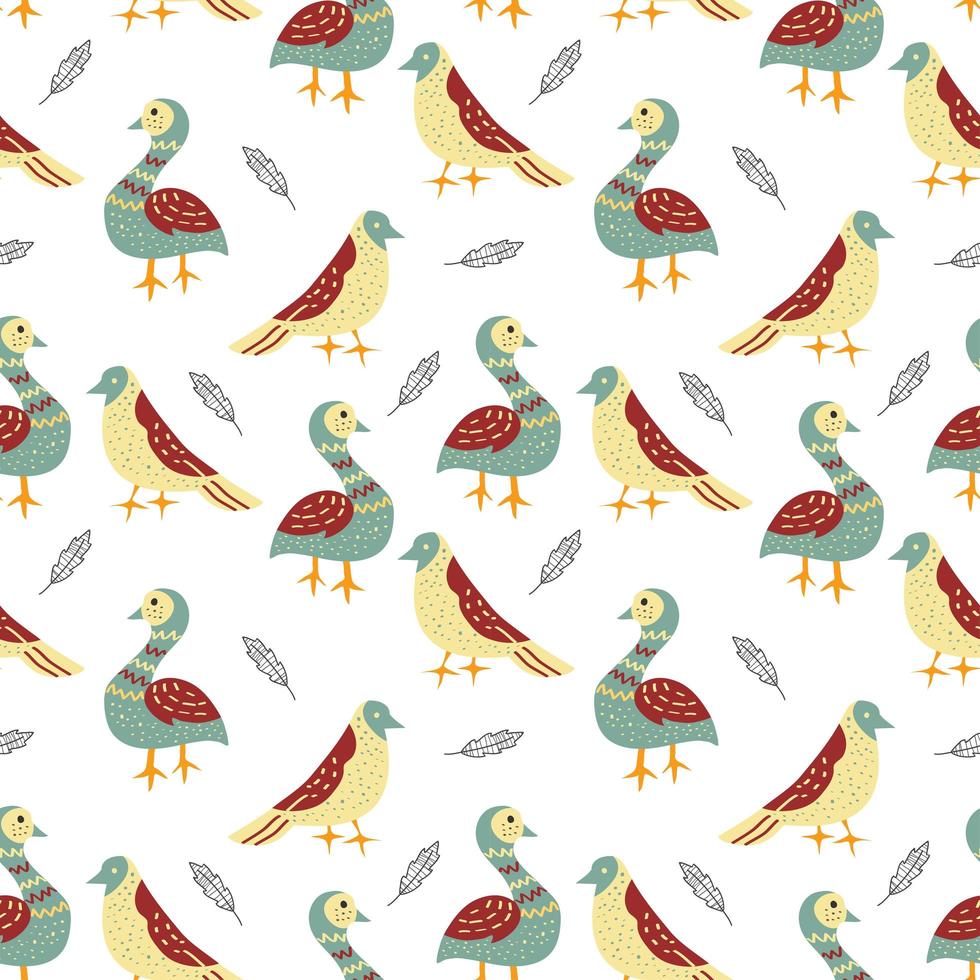 Seamless Pattern with Flat Style Bird Designs  vector