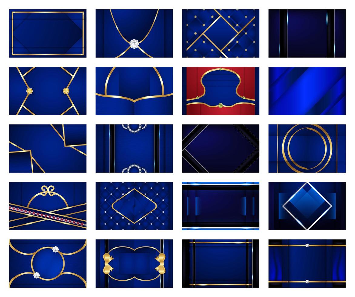 Collection of Blue with Metallic Lines Backgrounds vector