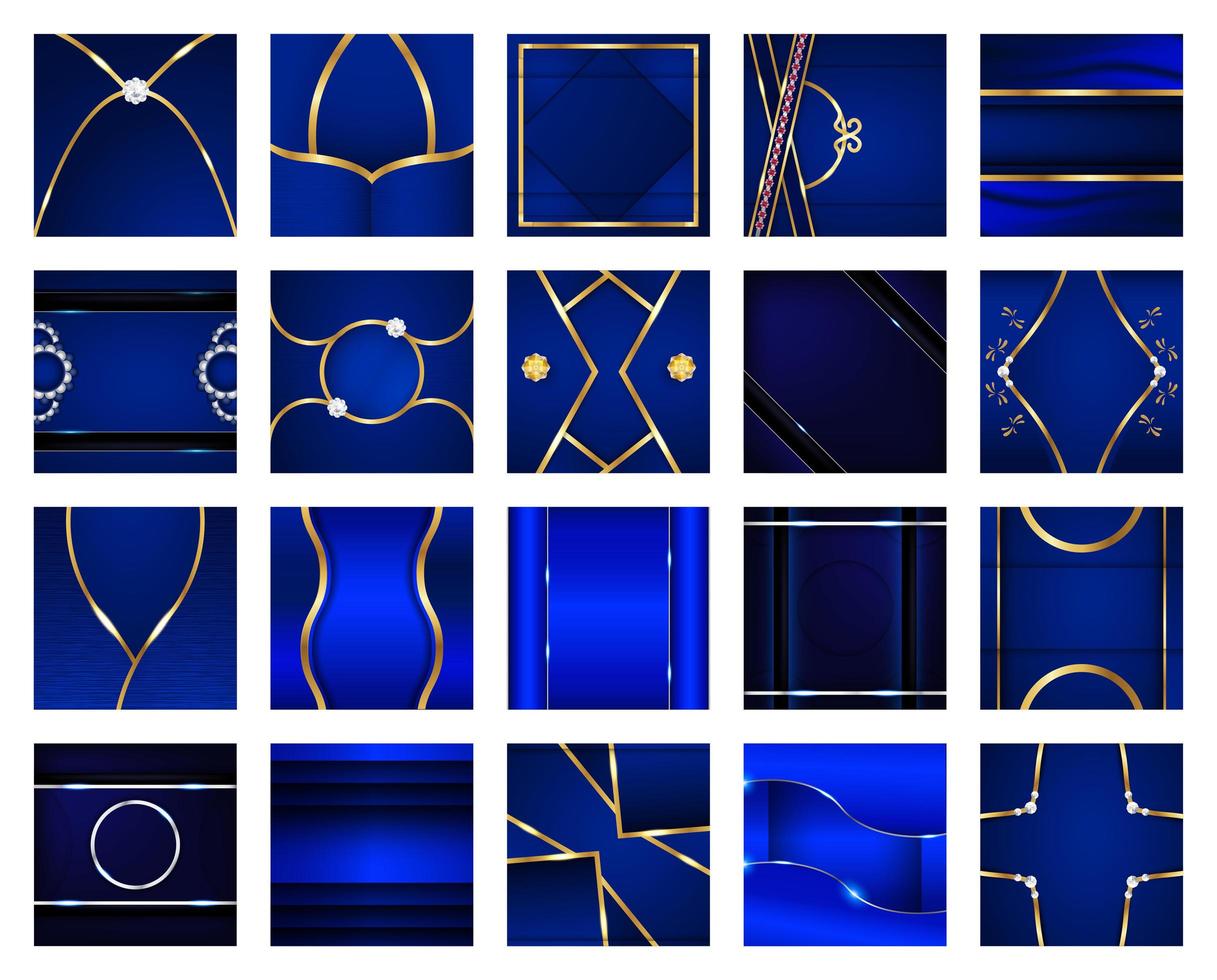 Collection of Square Abstract Blue and Gold Backgrounds  vector