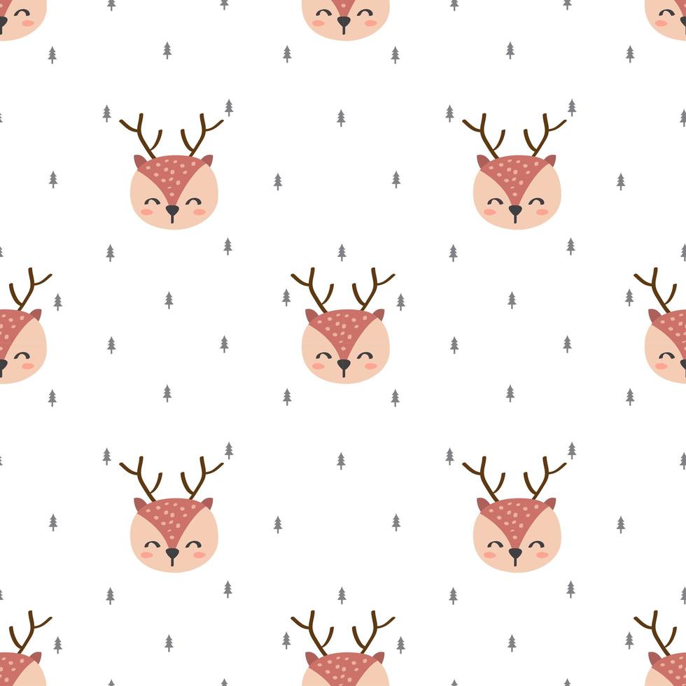 Hand Drawn Cute Cartoon Deer Head Pattern vector