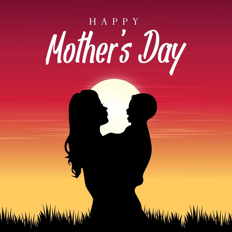 Mother Holding Child in Sunset  vector