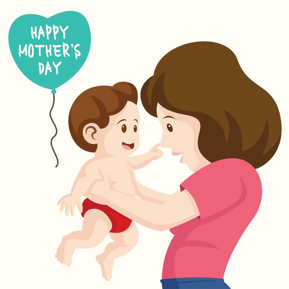 Happy Mother's Day Design with Mother Holding Baby  vector