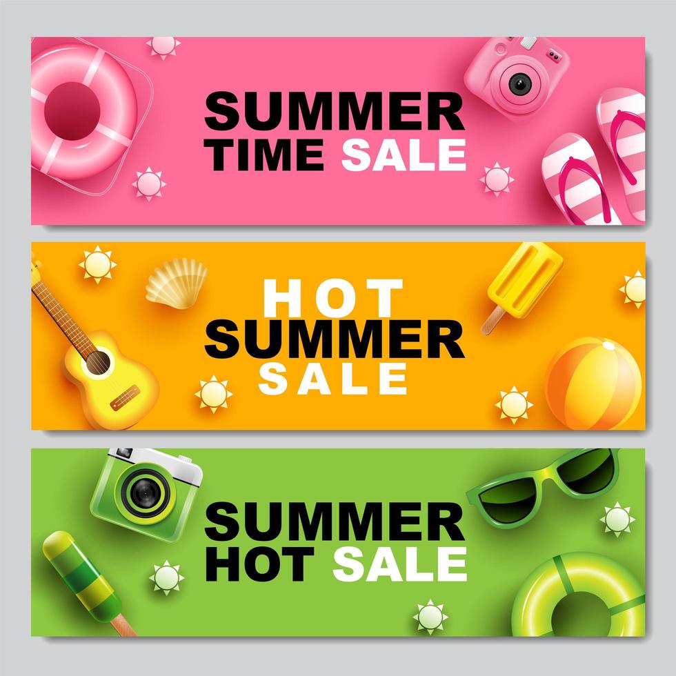 conjunto de banner de venta de verano horizontal colorido vector