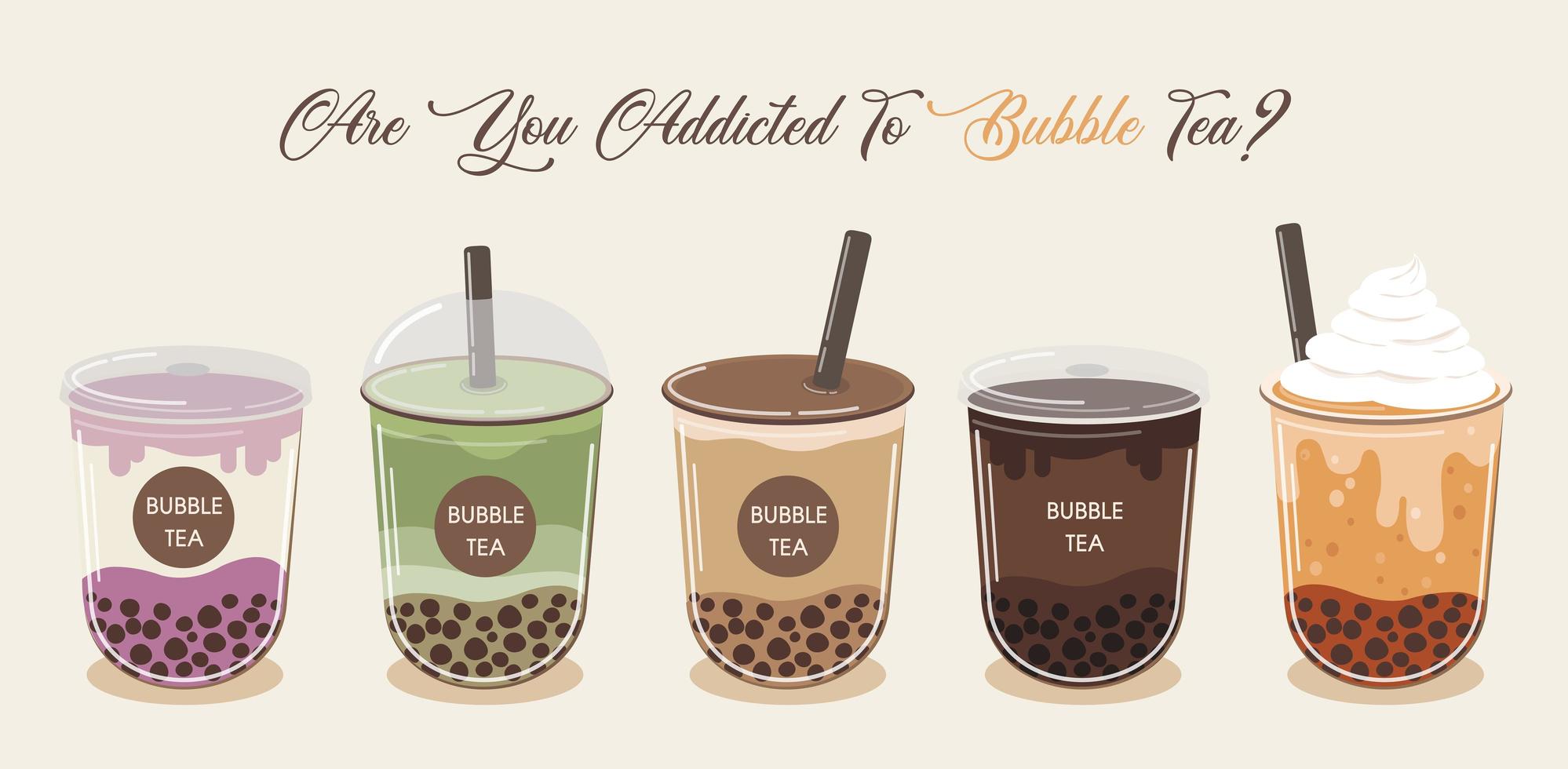 Bubble tea cup collection vector