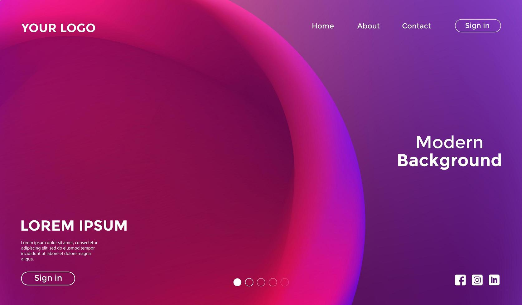  Abstract Purple Pink Background Landing Page Template vector