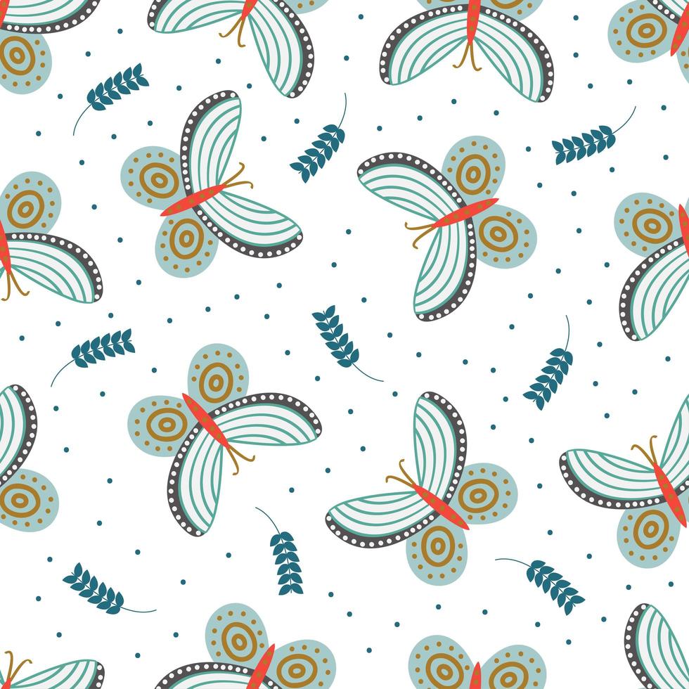 Seamless Pattern with Butterflies and Leaves  vector