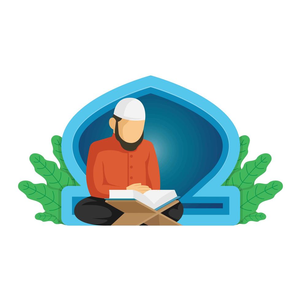 diseño de Ramadán con corán de lectura masculina vector