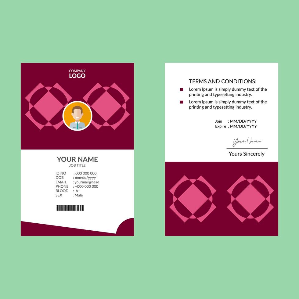 Pink ID Card with Circle in Diamond Shape vector