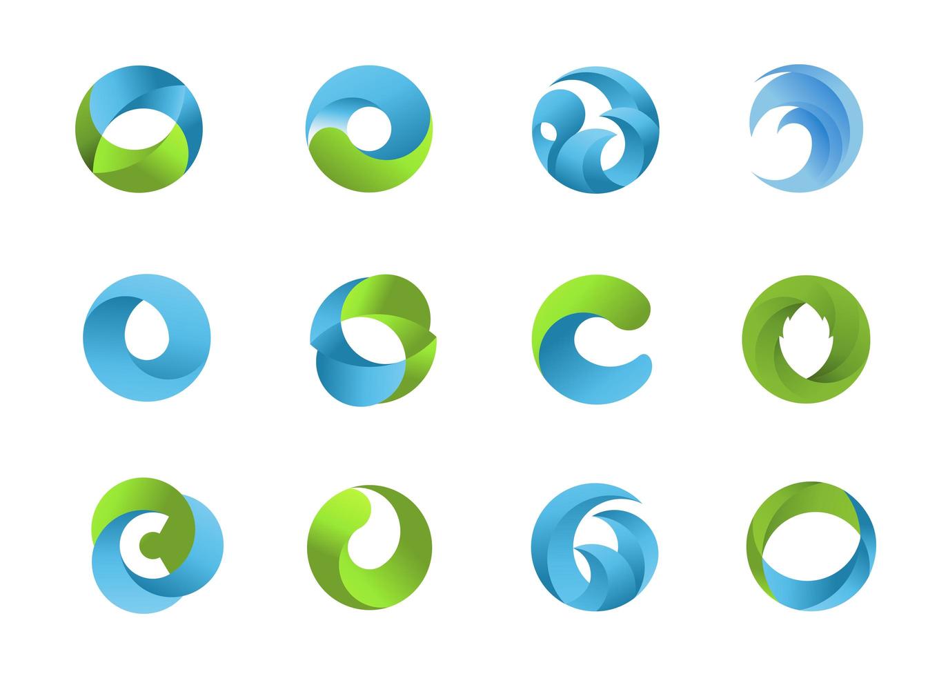 Blue and green natural circular logo shapes vector