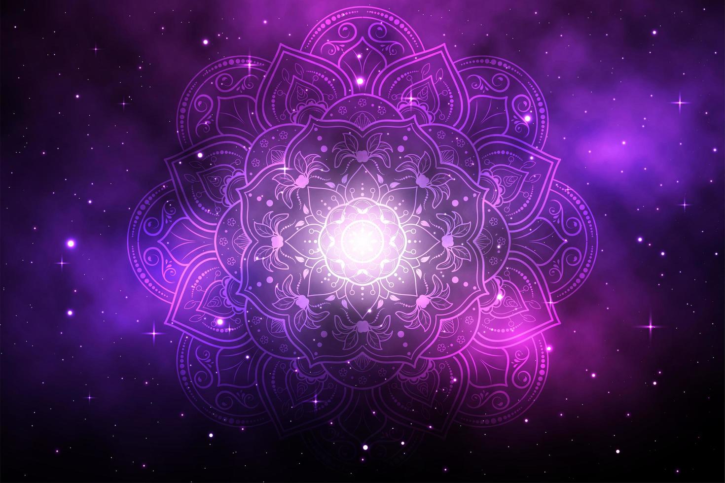 mandala de flores con fondo púrpura galaxia vector