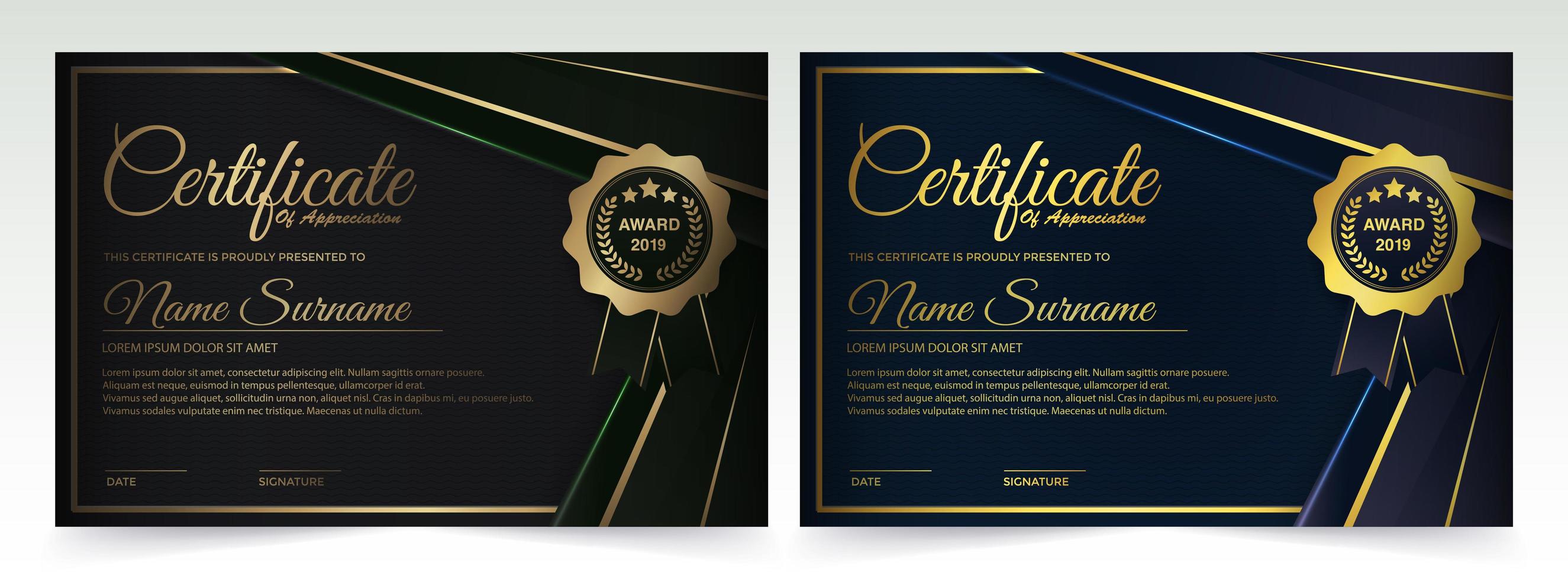 Dark green and blue certificate template design vector