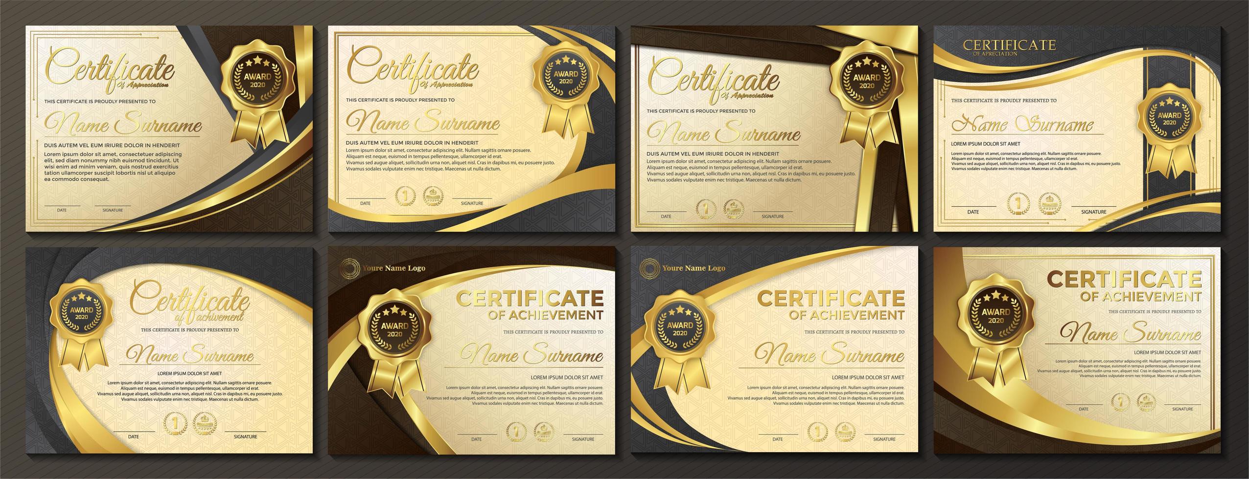 conjunto de certificados premium de diseño dinámico dorado vector