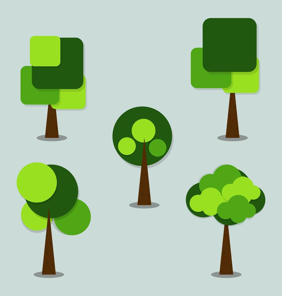 Simple Green Circle and Square Tree Icons vector