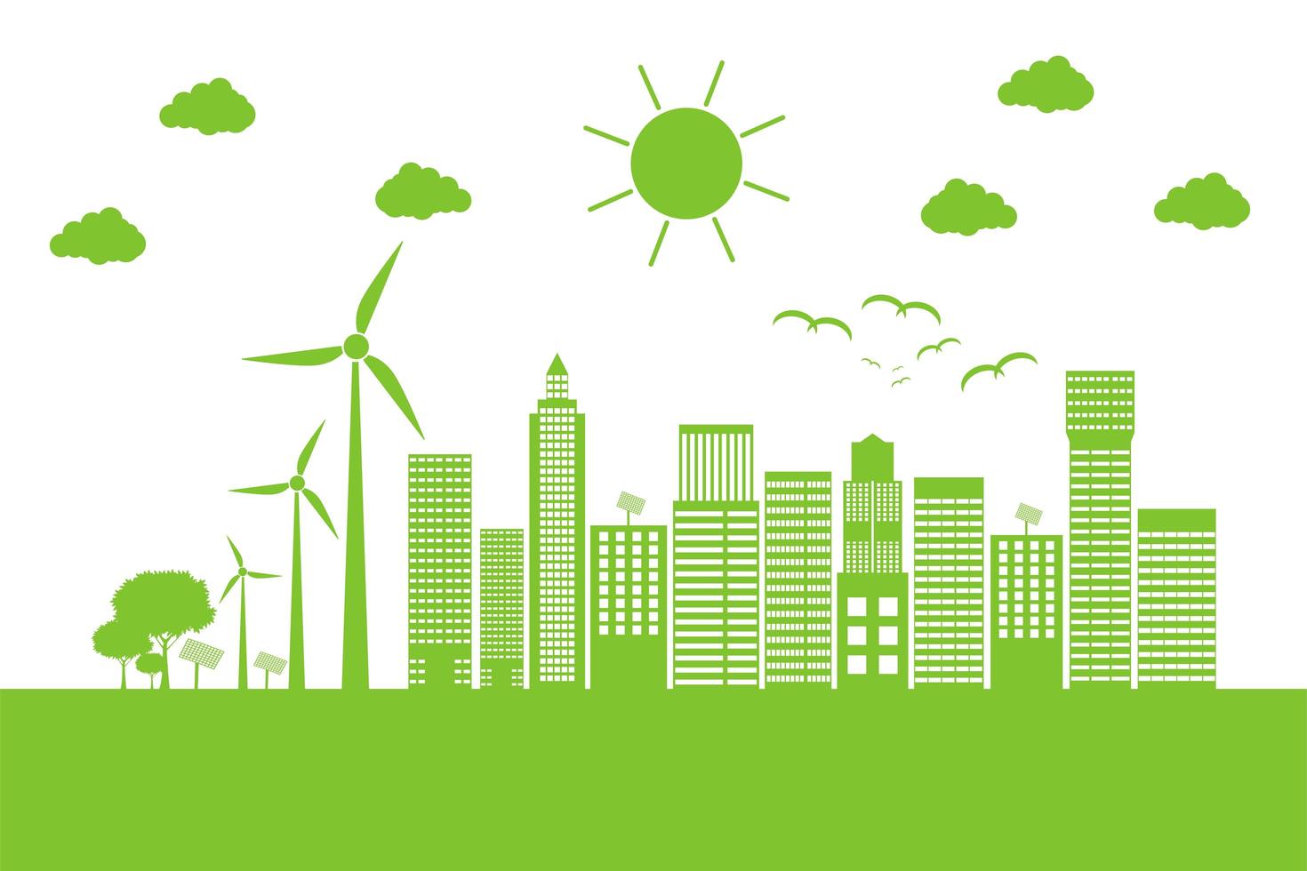 Green Cityscape with Wind Turbines vector