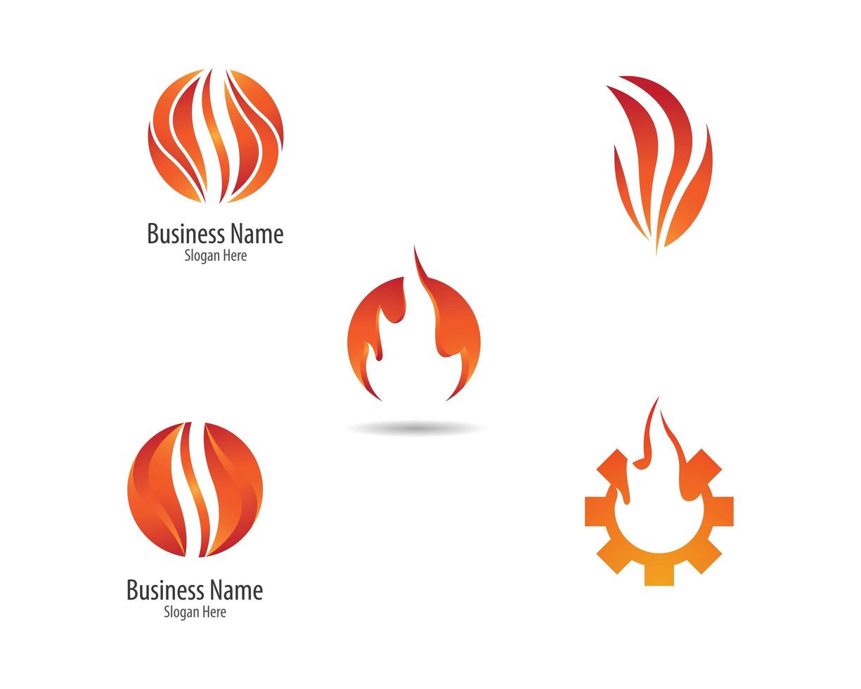 gradiente fuego llama logo conjunto vector