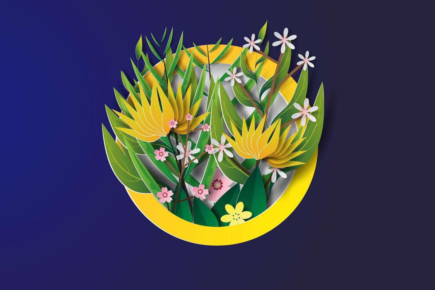 arte de papel de collage de flores en círculo vector