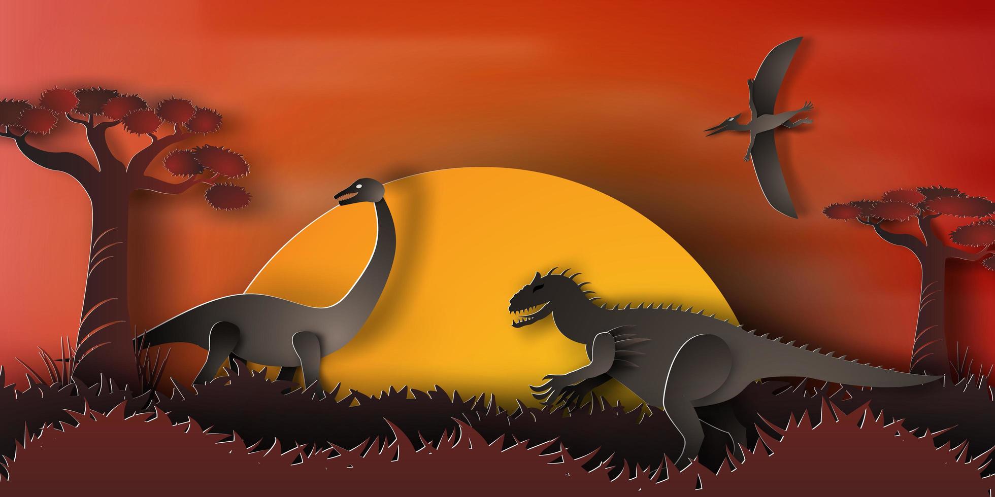 paisaje nocturno de dinosaurios vector