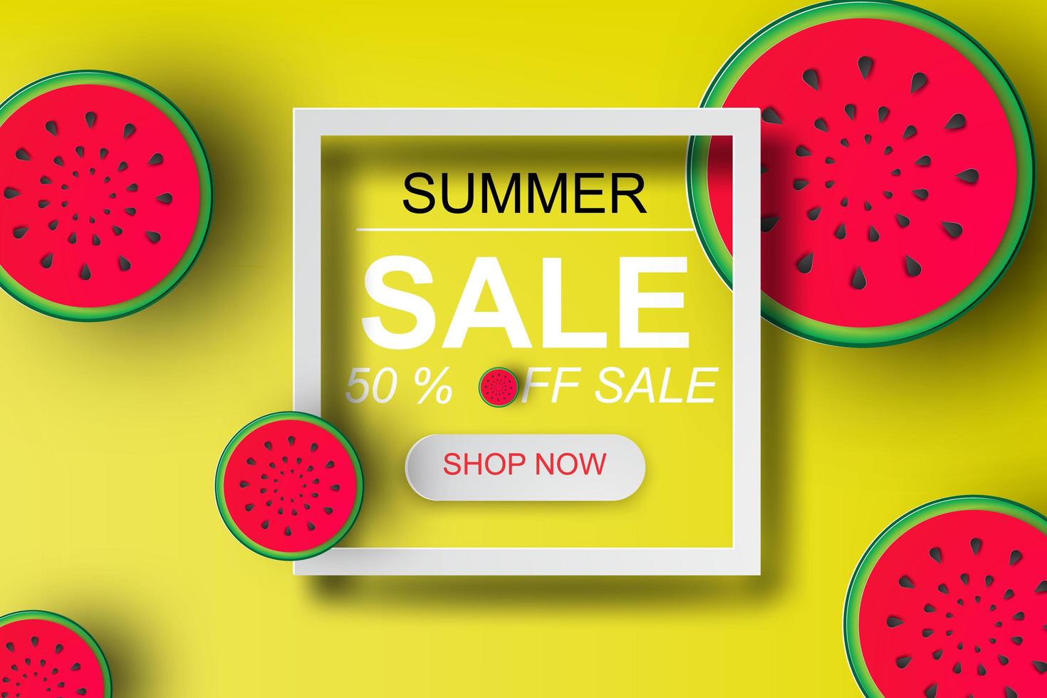 Paper Art 3D Summer Sale Poster with Watermelon  vector