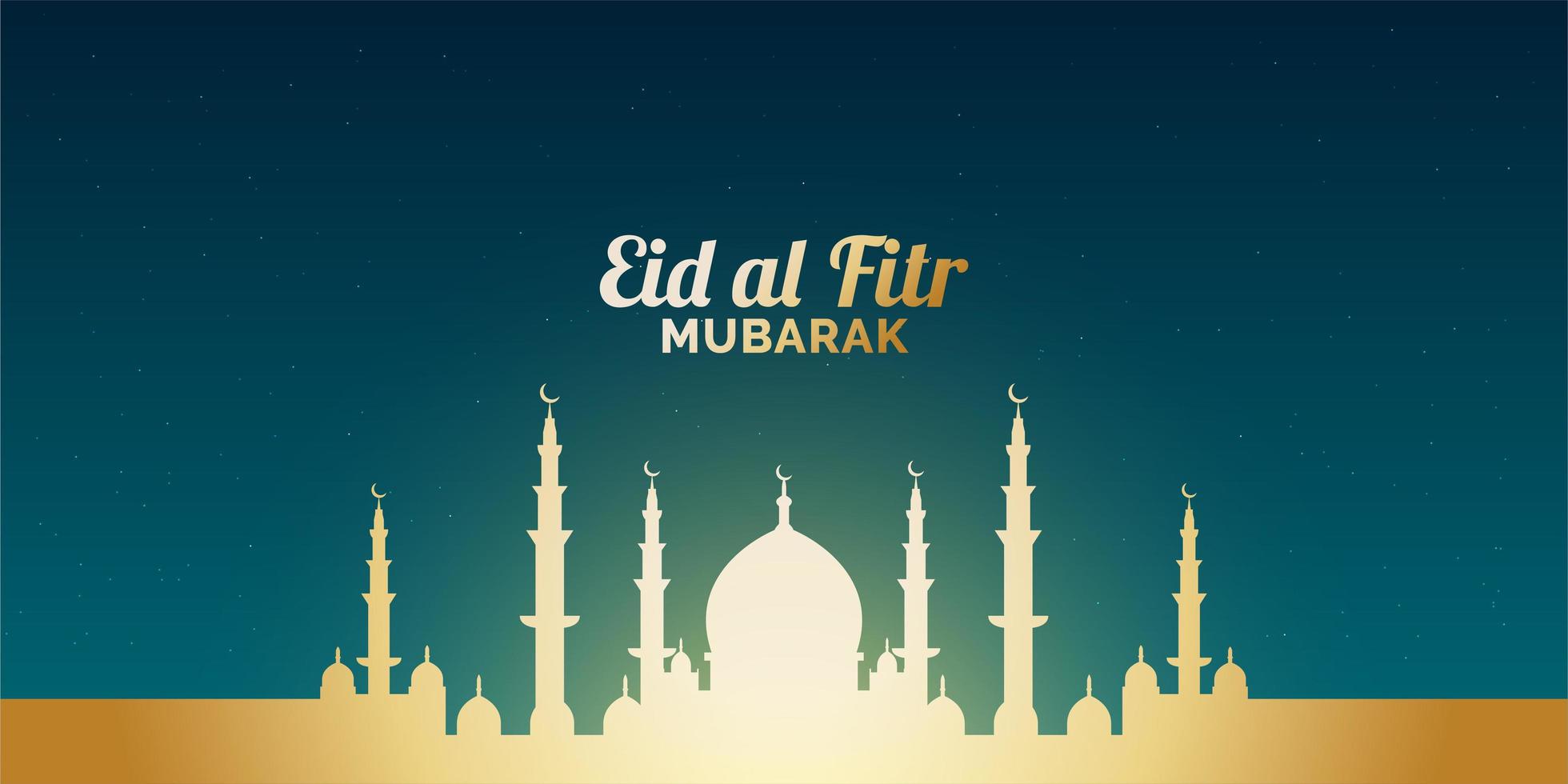 Bandera de eid al-fitr con brillante mezquita dorada vector