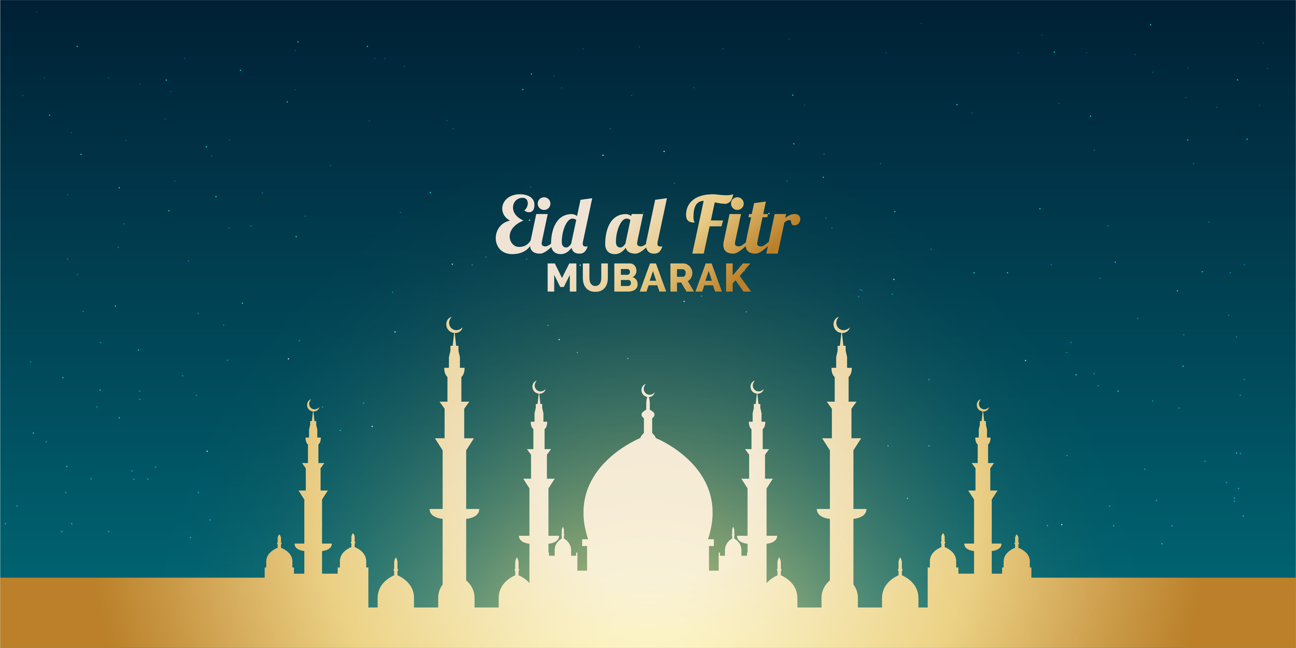 Eid AlFitr Banner with Glowing Gold Mosque 1082495 Vector Art at Vecteezy