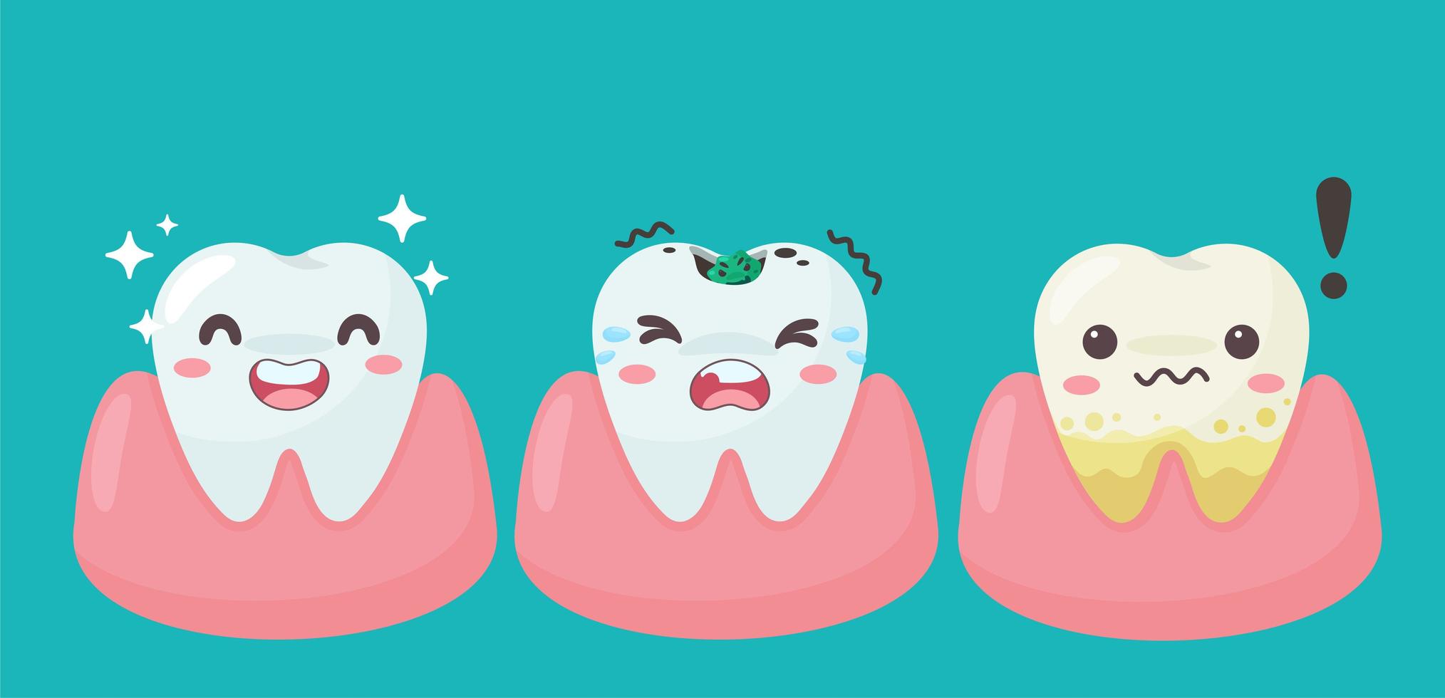 dientes y encías felices y cariados vector