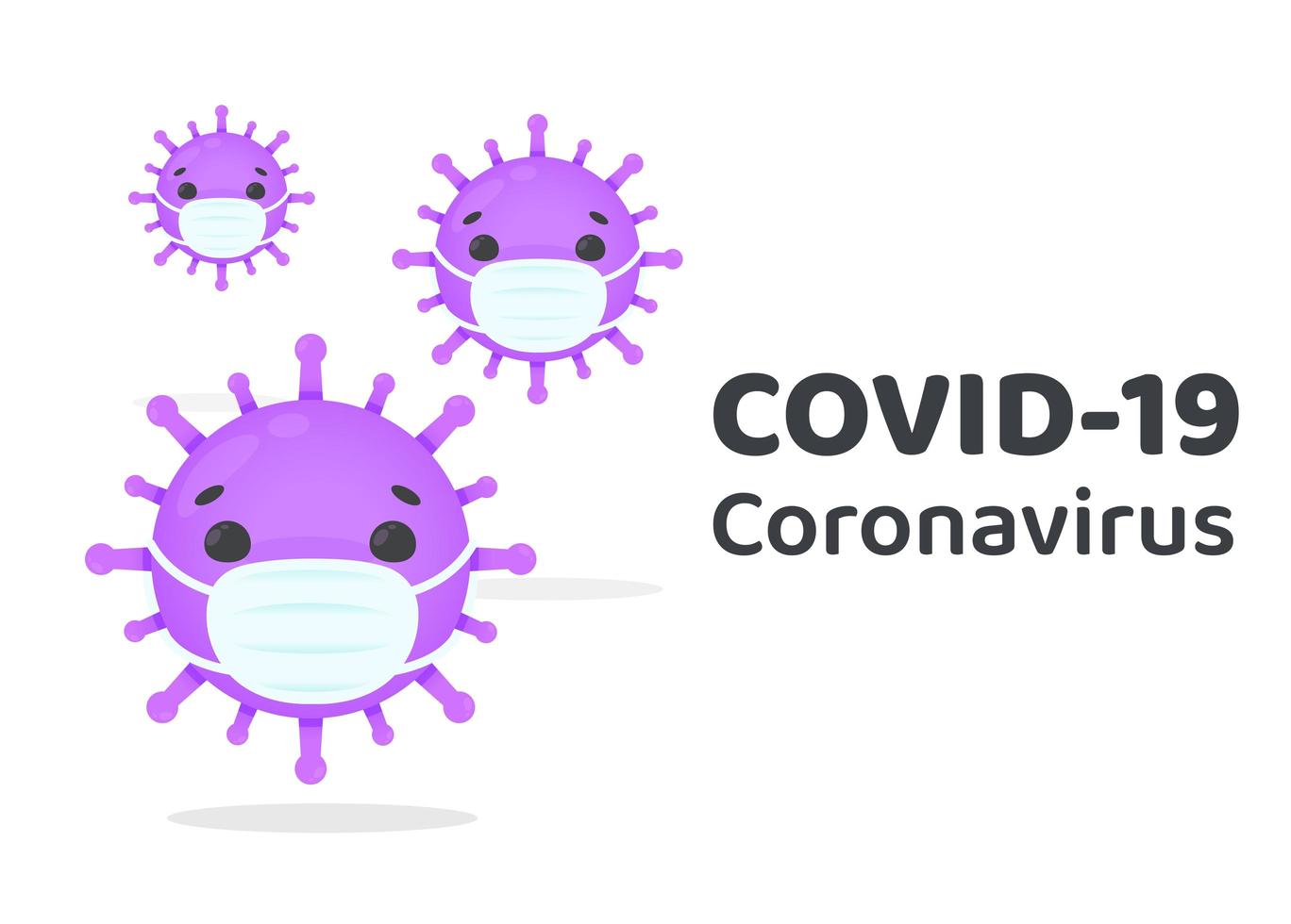 COVID-19 Virus Cells Wearing Masks vector