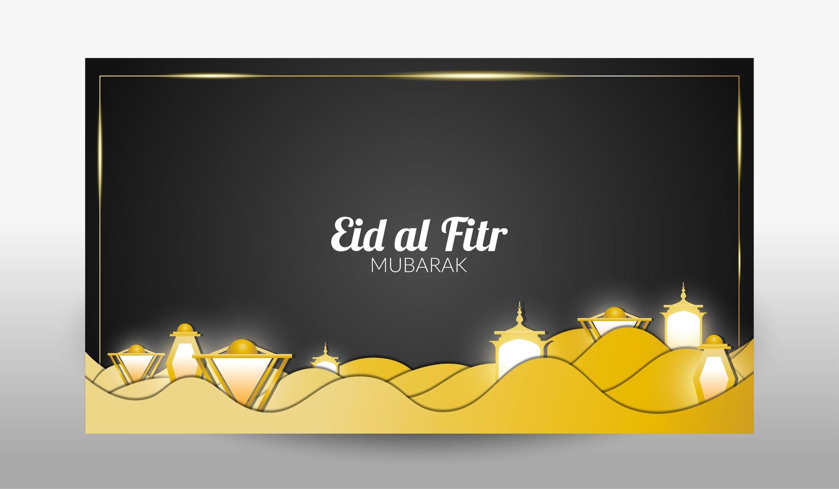 Eid al-Fitr Banner with Golden Waves at Bottom vector