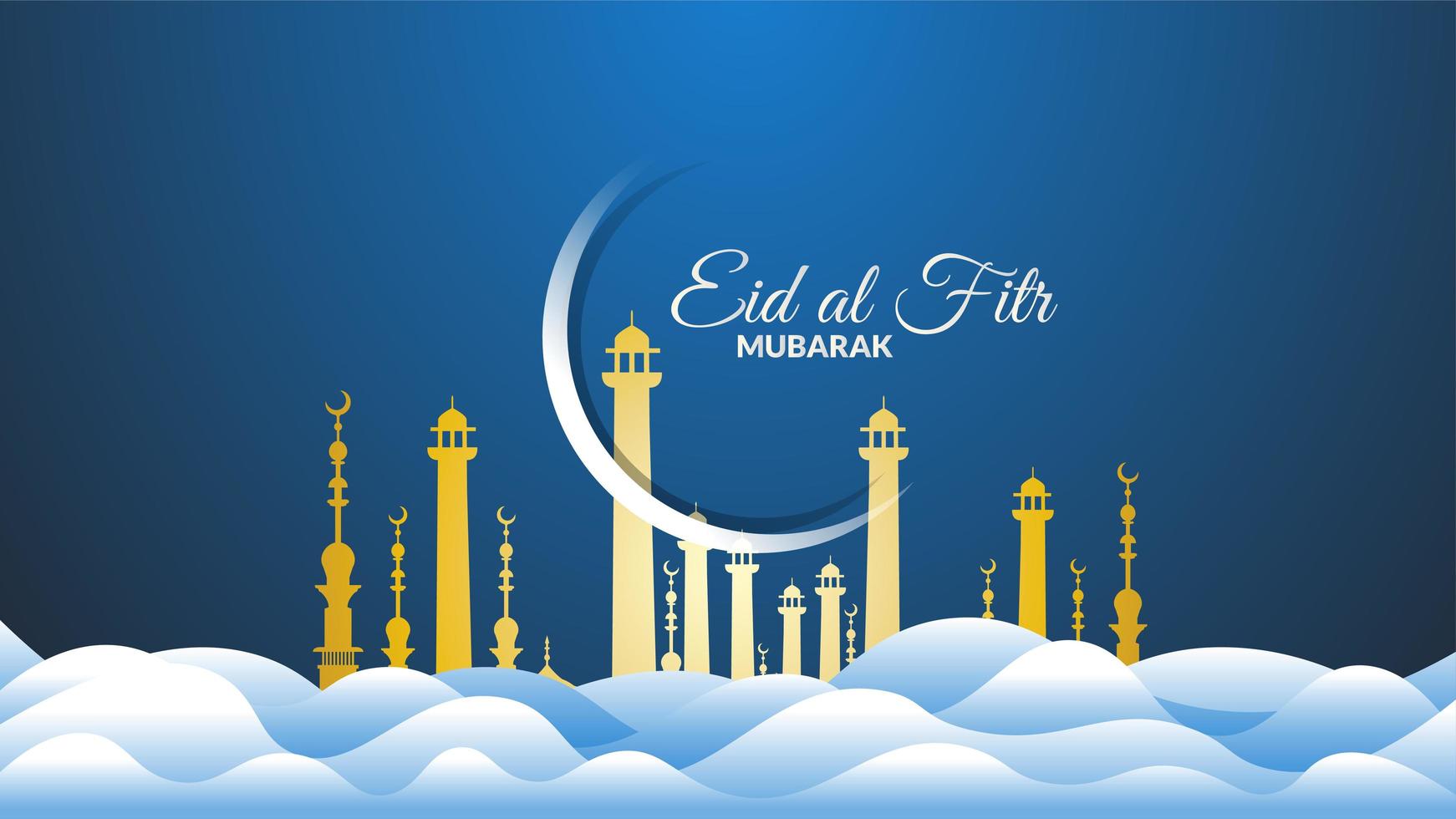 Eid al-Fitr Blue Clouds and Moon vector