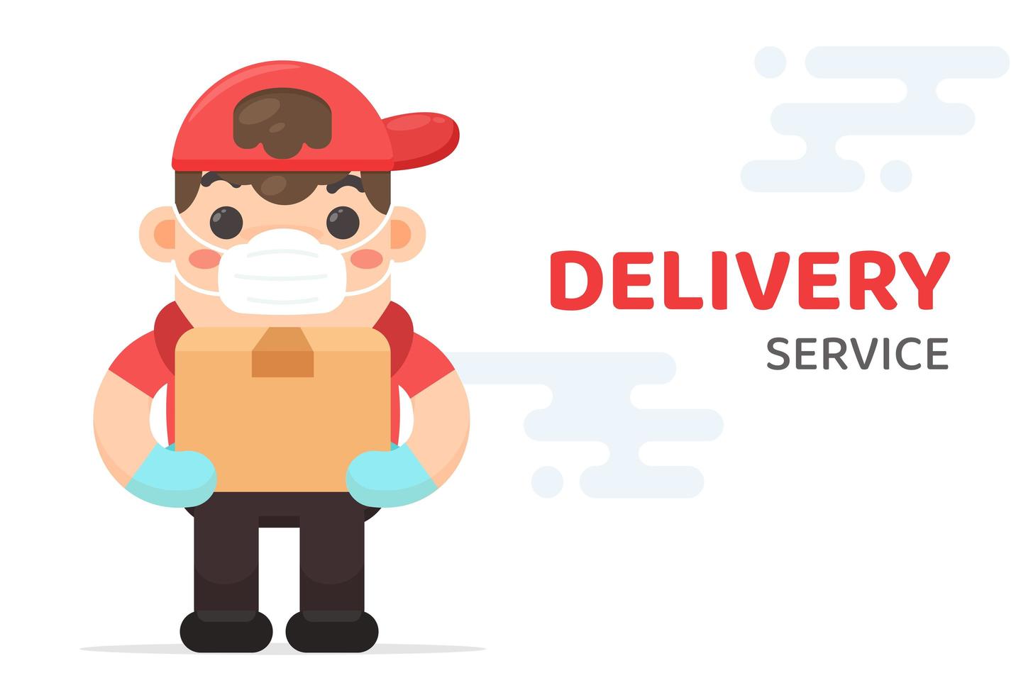 Delivery Man Carrying Box and Wearing Mask vector