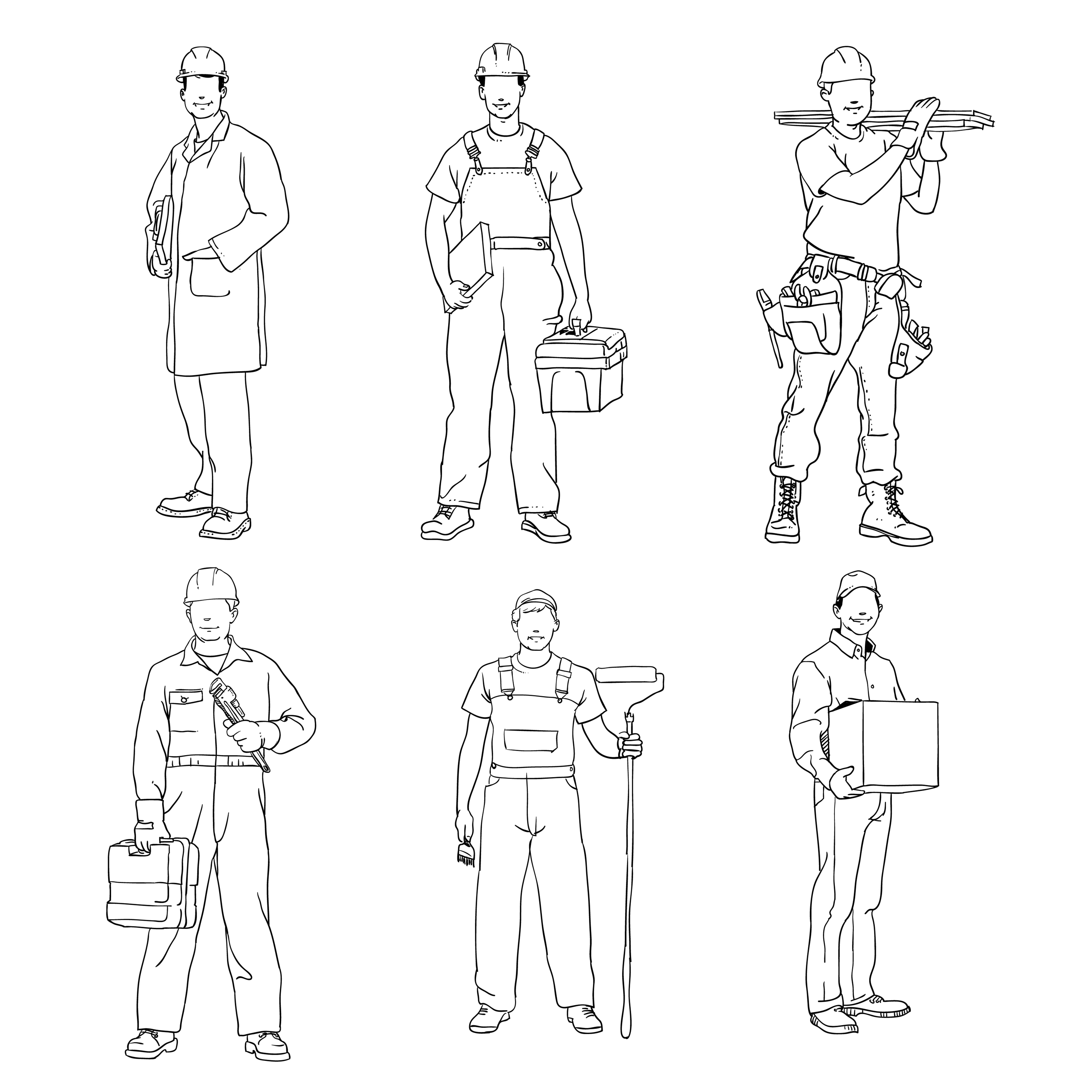 Collection of Sketches of Construction Workers 1082661 Vector Art at